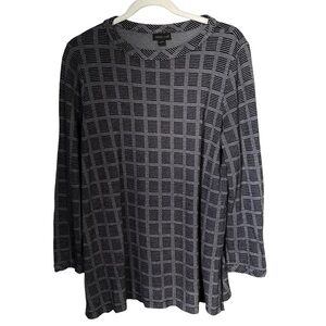 J. Jill Wearever Collection Womens Sz L Black/White Plaid Long Sleeve Tunic Top